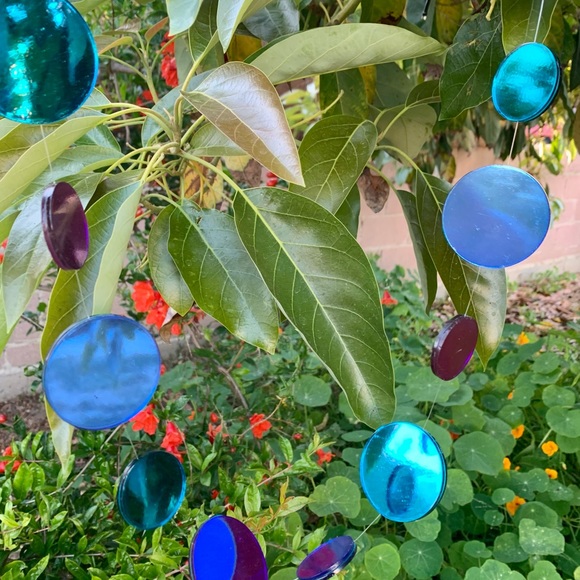 Long 38” Blue Purple Round Glass Mirror Door Hanging Garland Strand Window Decor - Picture 5 of 9